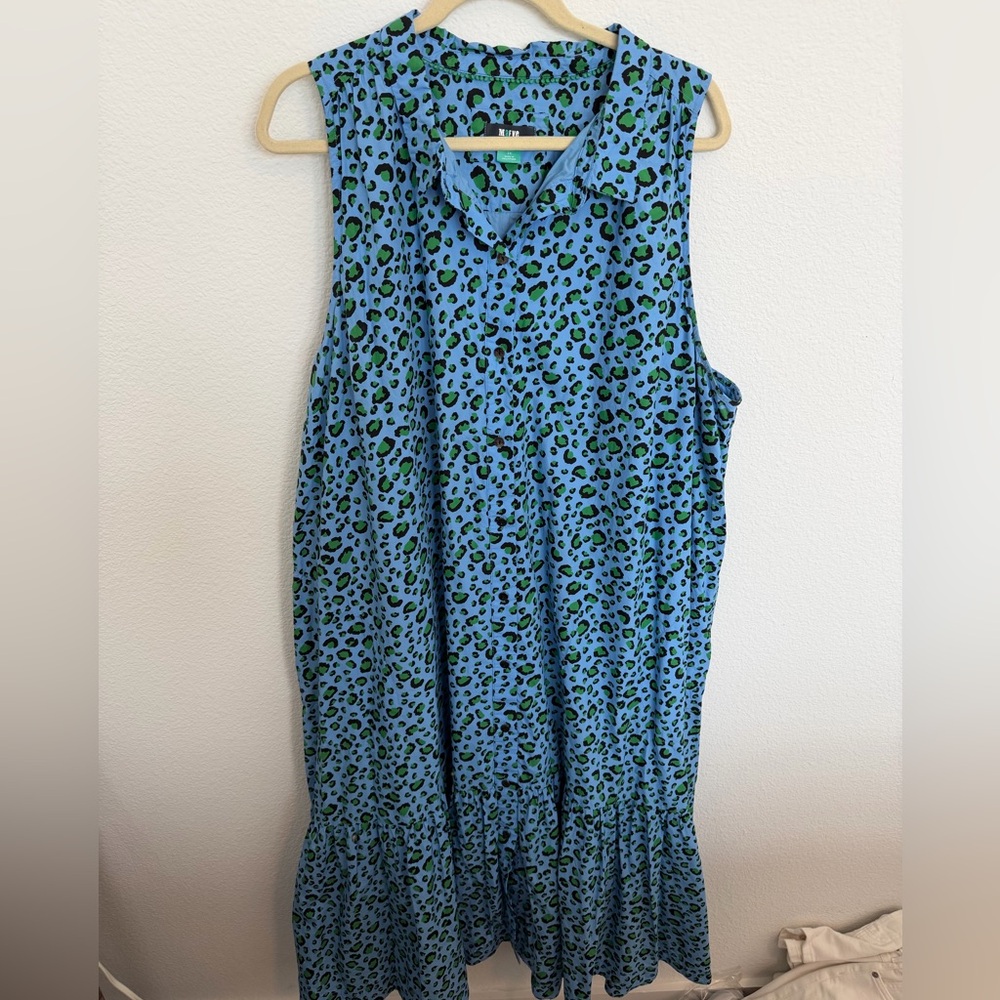 Maeve Anthropologie+ Paola Flounced Midi Dress-Blue Leopard 3X - Picture 3 of 5